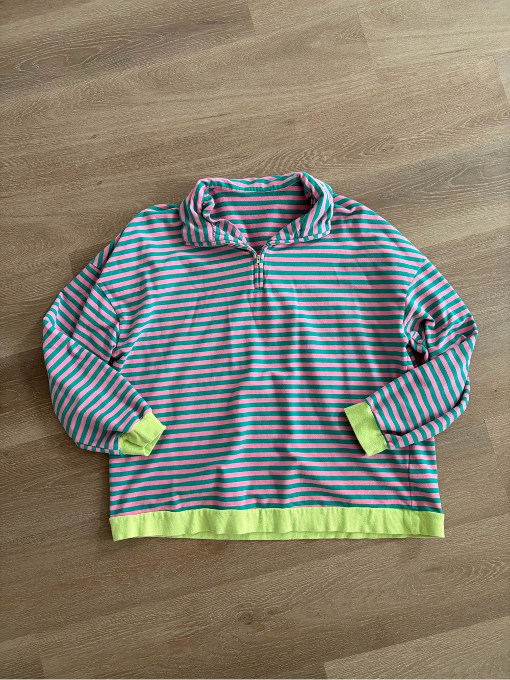 Striped Half-Zip Pullover Sweatshirt in Pink and Teal - Picture 2 of 2